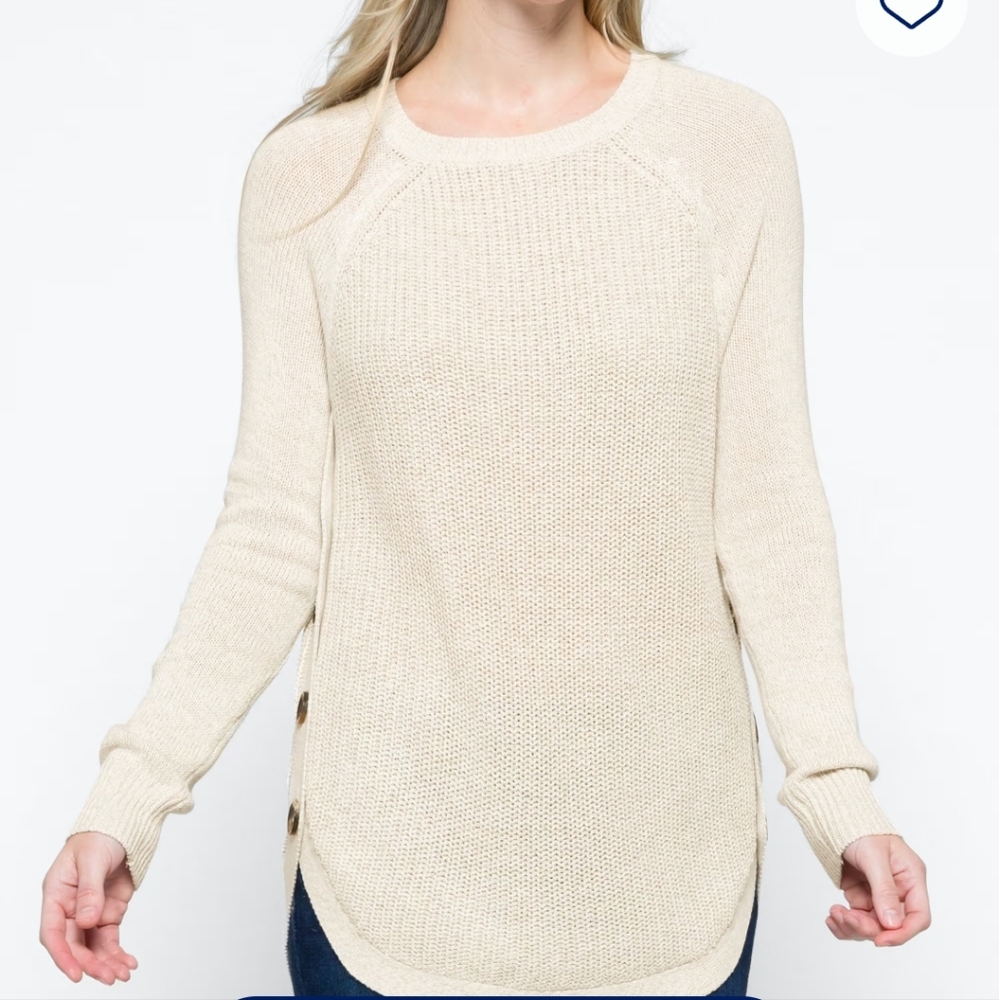 Beige Button-Side Sweater - Picture 12 of 15